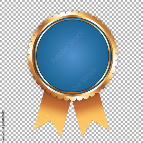 blue award banner with golden frame and golden ribbons