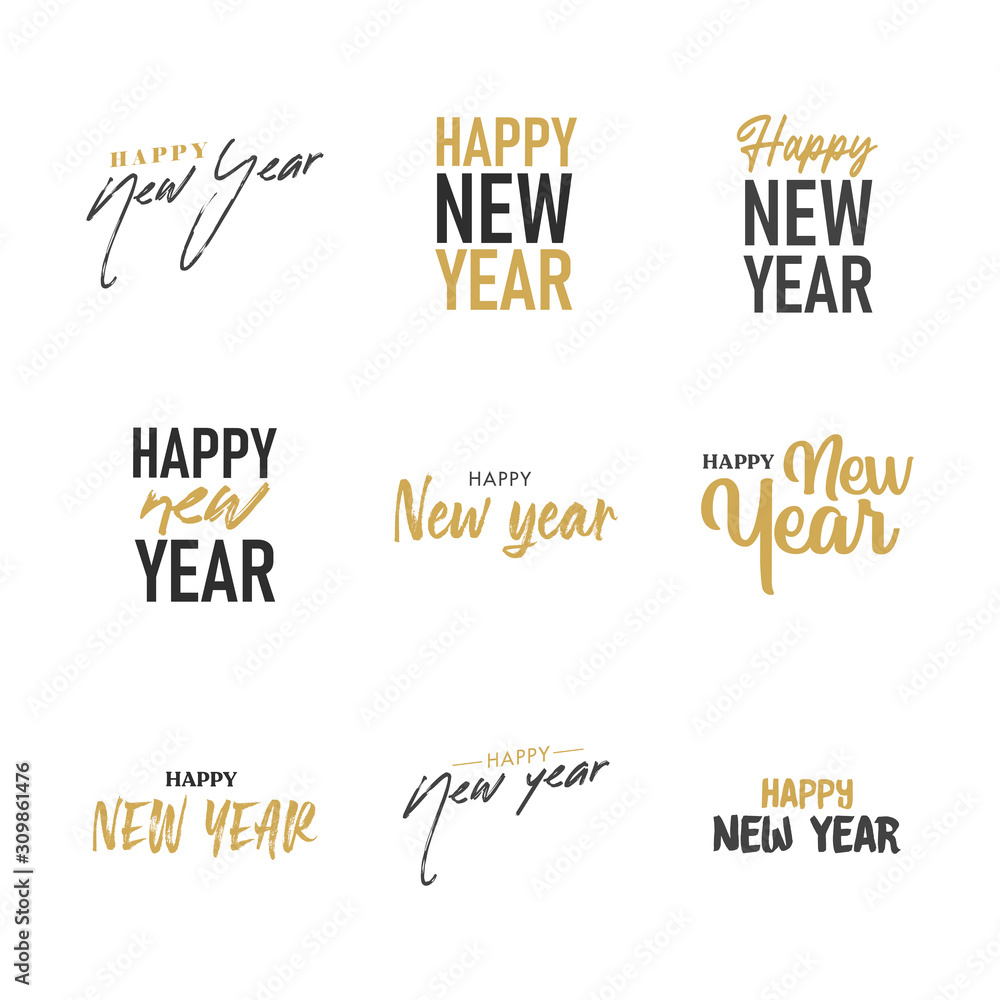 Happy new year typography signs. Vector Lettering Compositions collection. Set of Holiday design for greeting card. Happy new year typography signs. Vector Lettering Compositions collection. Set of Holiday design for greeting card.