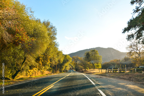 Road in California mountains, heading to Sequoia National Park