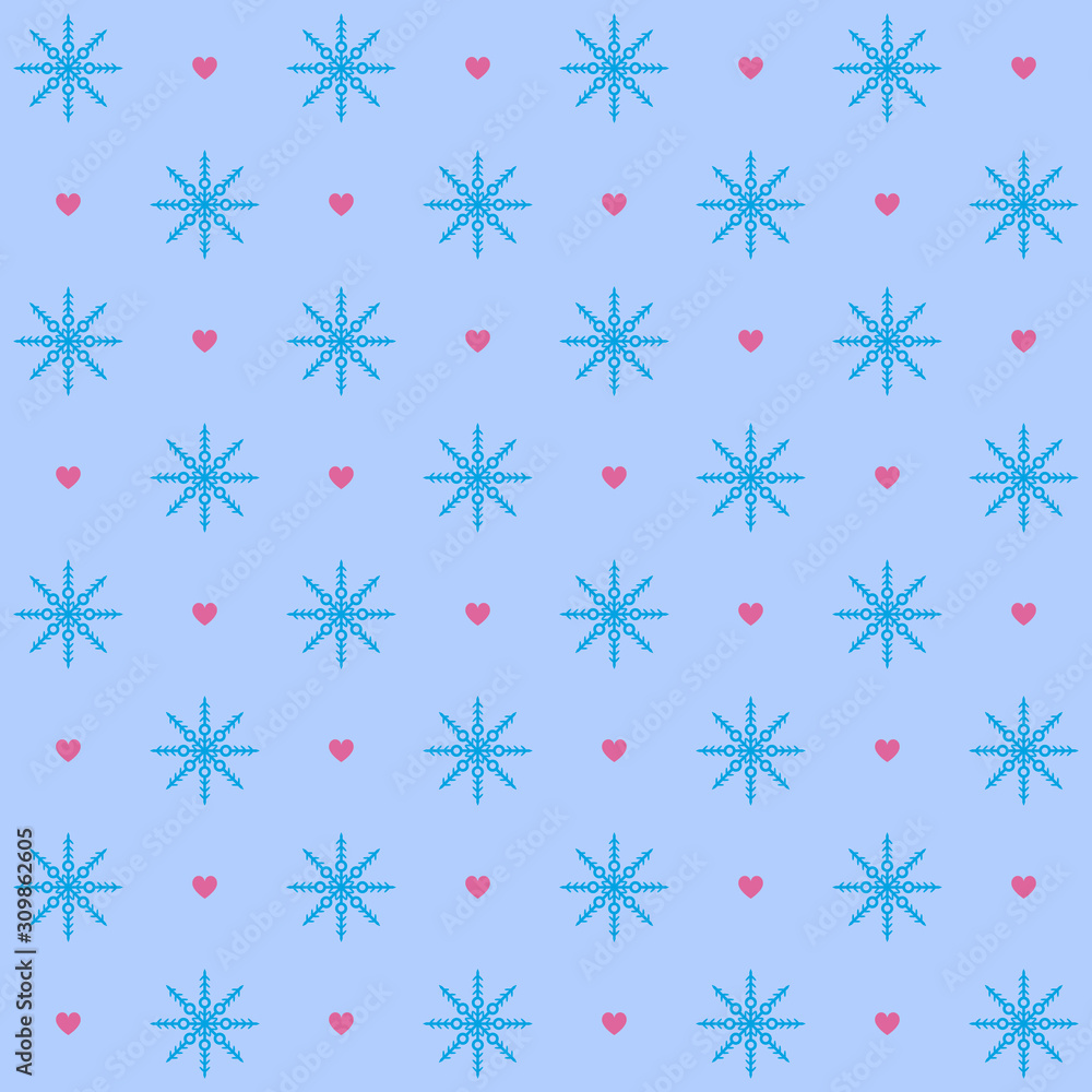Snowflake pattern with hearts. Seamless vector background Snowflake pattern with hearts. Seamless vector background