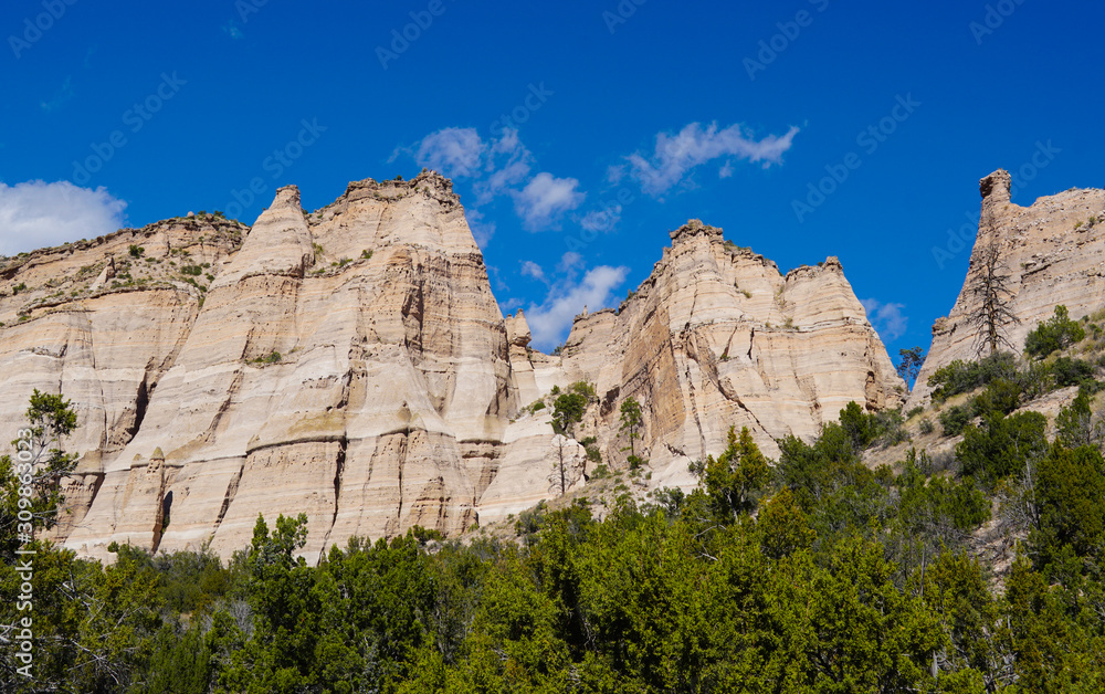 The immense and intriguing sandstone cliffs that guard the entrance of the Tent Rock National Monument.
