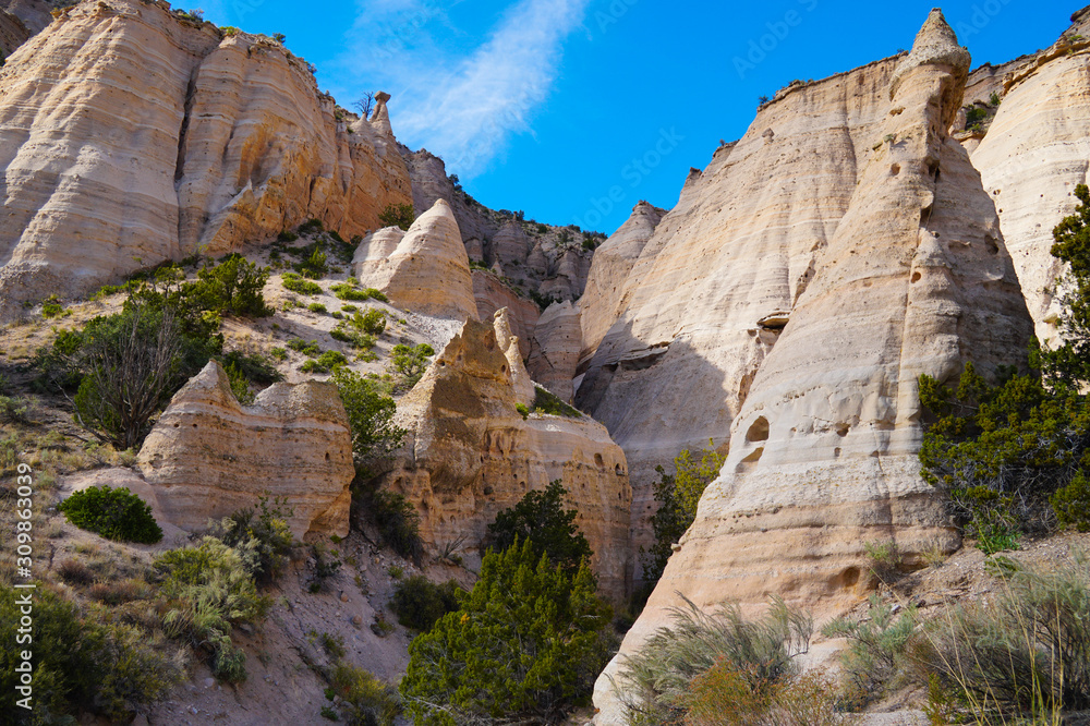 An amazing canyon of unusual sandstone shapes in the Tent Rocks National Monument.