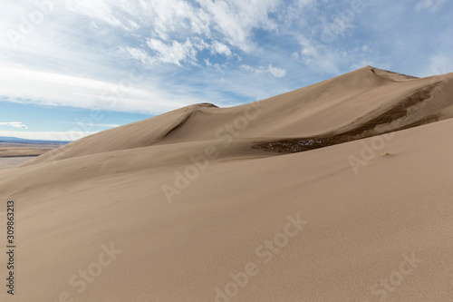 Landscape view of dunes at Great Sand Dunes National Park in Colorado, the tallest sand dunes in North America.