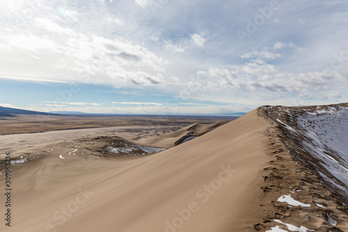 Landscape view of dunes at Great Sand Dunes National Park in Colorado, the tallest sand dunes in North America.