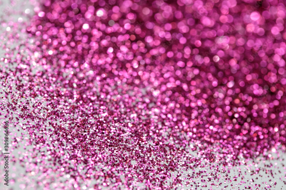 Fototapeta premium Pink and purple glitter, Defocused abstract holidays lights With Sparkle for background.