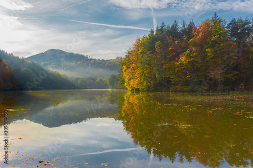 Autumn morning at lake Thal near Graz, Styria region, Austria