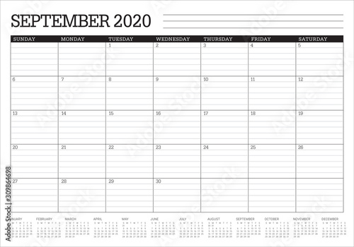 September 2020 desk calendar vector illustration