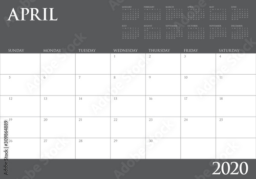 April 2020 desk calendar vector illustration