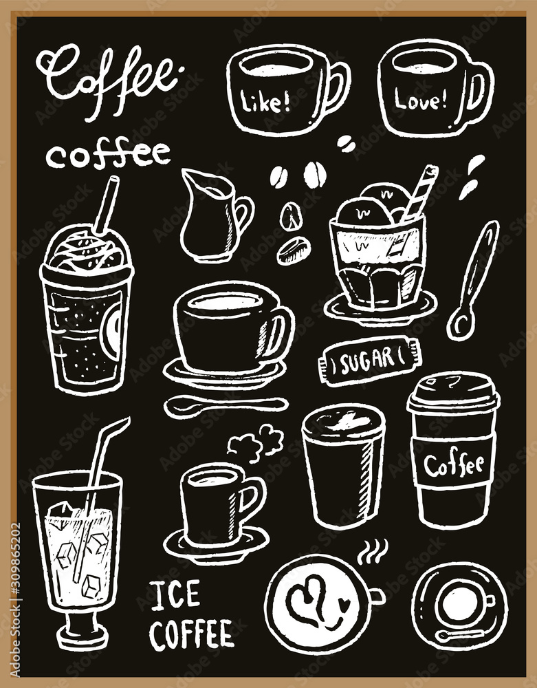 カフェ コーヒー イラスト 線画 カラー 黒板 Stock Vector Adobe Stock