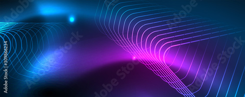 Neon glowing techno lines, hi-tech futuristic abstract background template, vector