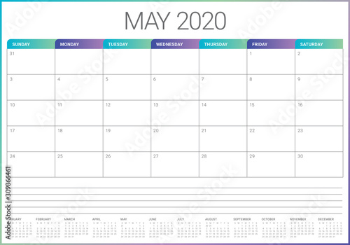 May 2020 desk calendar vector illustration