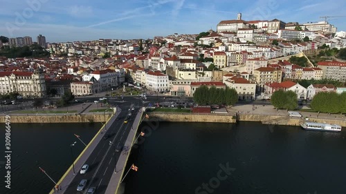 Coimbra cityscape university Portugal aerial view 4k