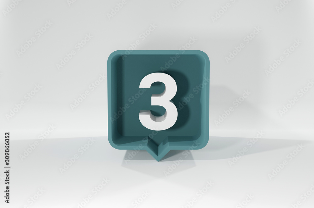 3 number balloon icon. Speech balloon 3d. Number Three. 3D illustration. 3 number balloon icon. Speech balloon 3d. Number Three. 3D illustration.