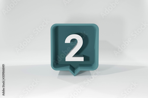 2 number balloon icon. Speech balloon 3d. Number Two. 3D illustration.