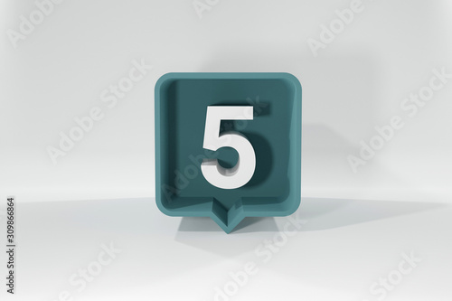 5 number balloon icon. Speech balloon 3d. Number Five. 3D illustration.