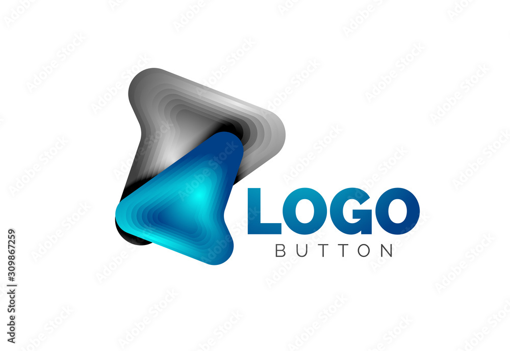 Arrow logo template. Or play or download button logotype template. Minimal geometrical design, 3d geometric bold symbol in relief style with color blend steps effect. Vector Illustration Arrow logo template. Or play or download button logotype template. Minimal geometrical design, 3d geometric bold symbol in relief style with color blend steps effect. Vector Illustration