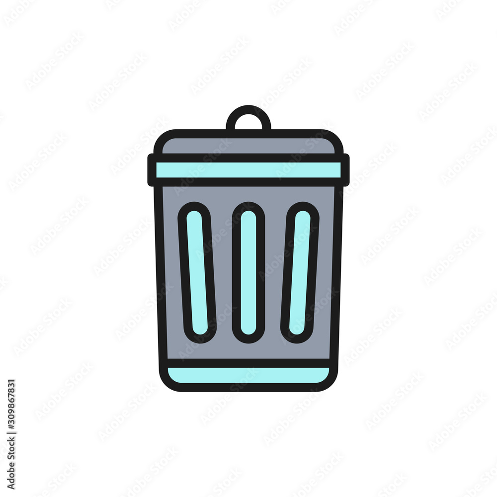 Garbage bin flat color line icon. Isolated on white background Garbage bin flat color line icon. Isolated on white background