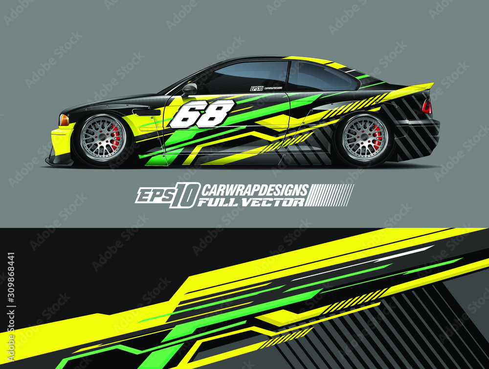 Racing car wrap design vector. Graphic abstract stripe racing background kit designs for wrap vehicle, race car, rally, adventure and livery. Full vector eps 10 Racing car wrap design vector. Graphic abstract stripe racing background kit designs for wrap vehicle, race car, rally, adventure and livery. Full vector eps 10