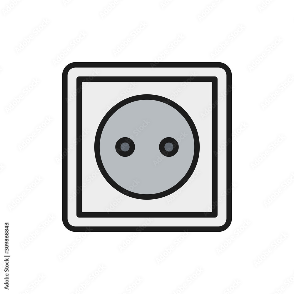 European power socket flat color line icon. Isolated on white background European power socket flat color line icon. Isolated on white background