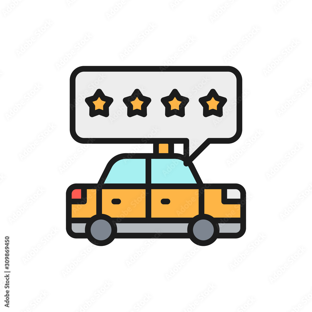 Taxi service rating, service quality flat color line icon.