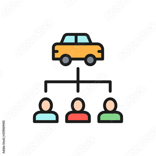Vector car sharing service, carsharing flat color line icon.