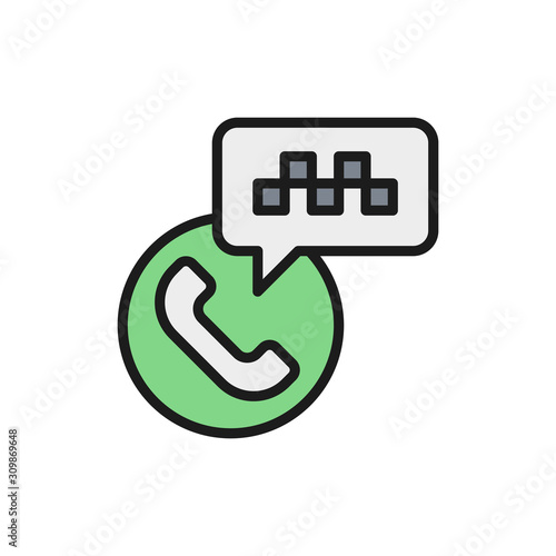 Taxi call center flat color line icon. Isolated on white background