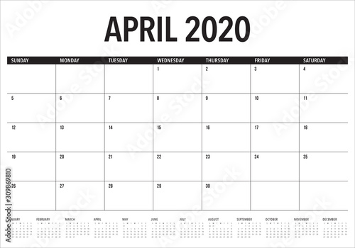 April 2020 desk calendar vector illustration
