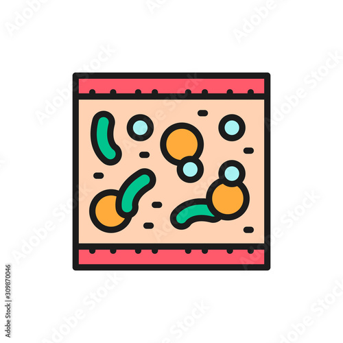 Probiotic in blood, healthy arteria flat color line icon.