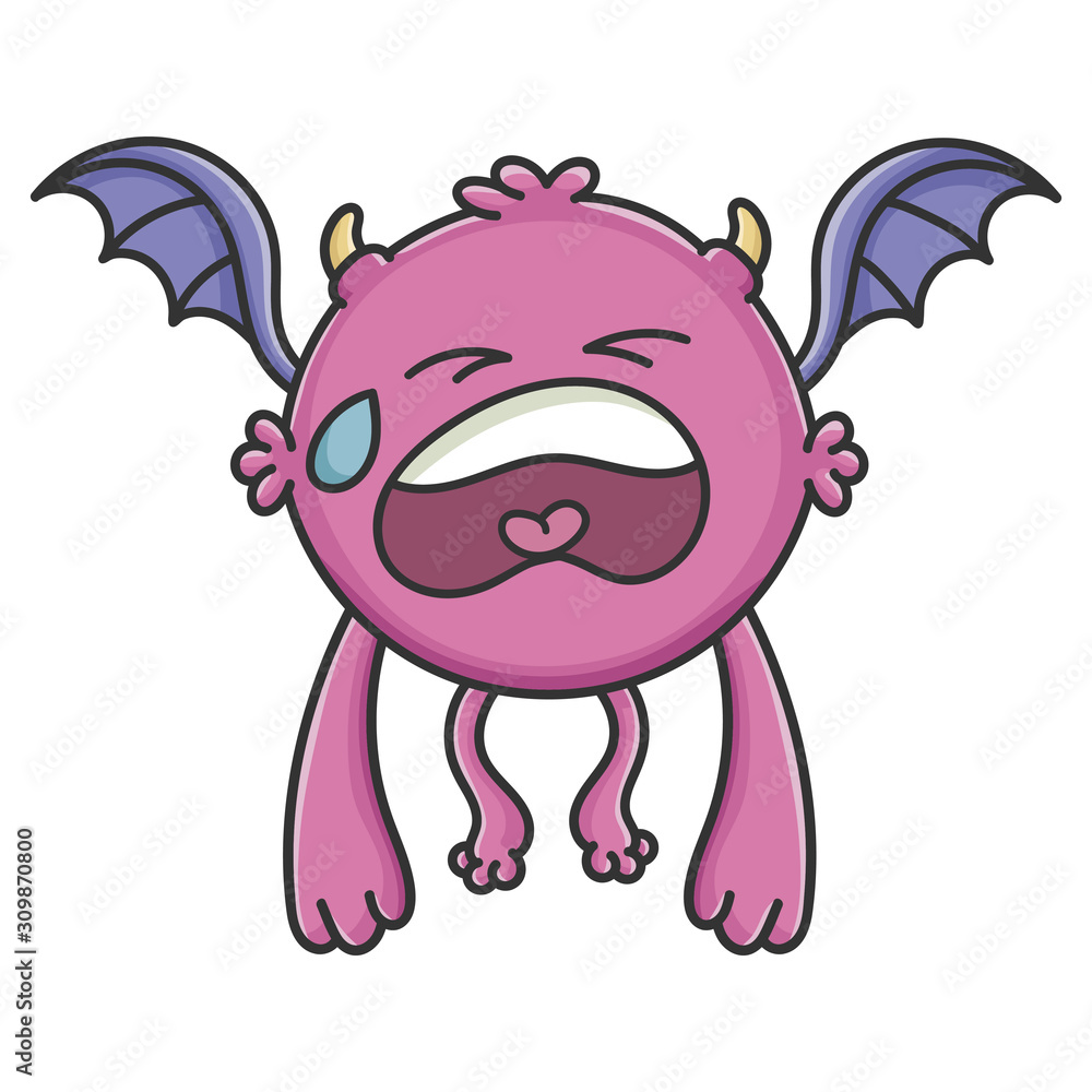 Fototapeta premium Crying Purple Flying Cartoon Bat Monster