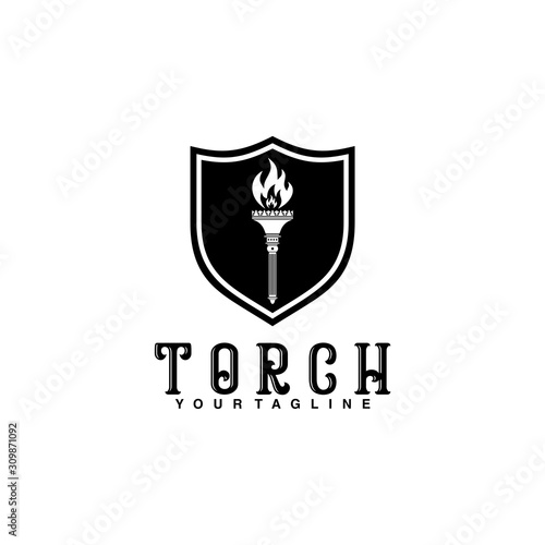 torch shield vintage logo design