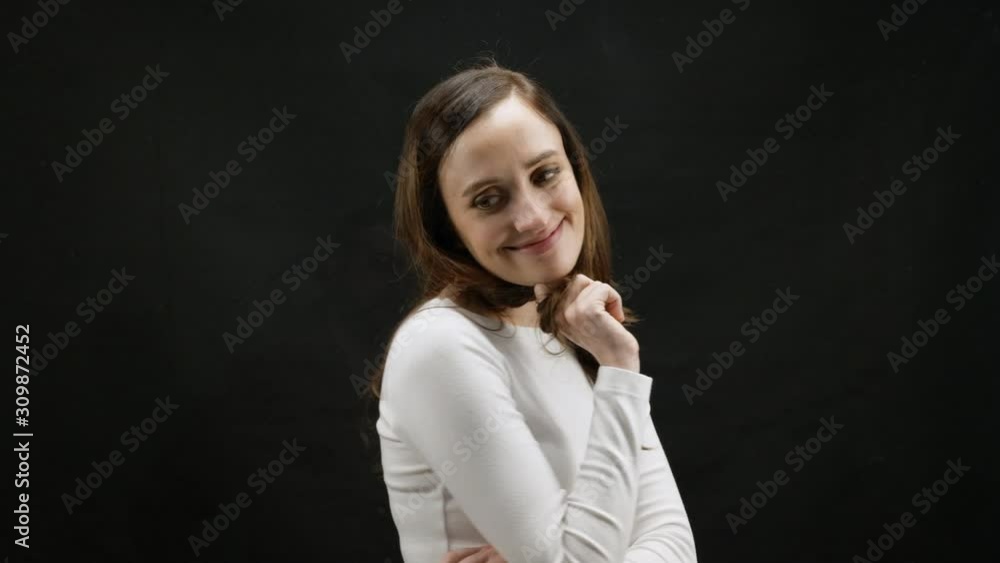 Woman on Black Background happy flirty Woman on Black Background happy flirty