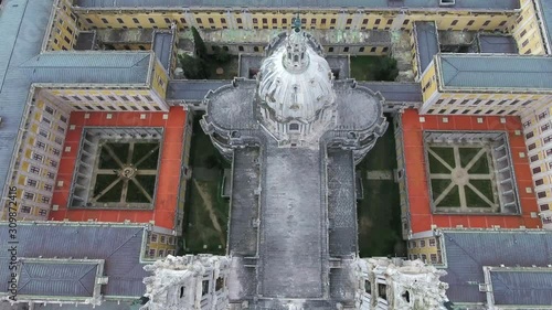 baroque neoclassic mafra national palace portugal aerial shot 4k