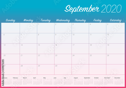 September 2020 desk calendar vector illustration