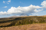 Tongariro National Park with Mount Tongariro and Ngauruhoe in distance, North Island, New Zealand