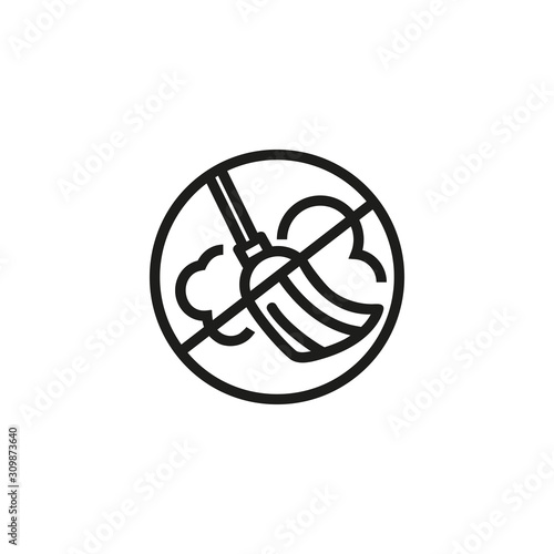Dust allergy thin line icon. Forbidden sign with broom in clouds of dust. Allergy concept. Vector illustration symbol element for web design and apps
