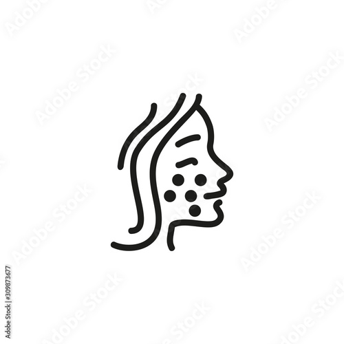 Girls face with dermatitis thin line icon. Allergic symptoms, disease isolated outline sign. Allergy concept. Vector illustration symbol element for web design and apps