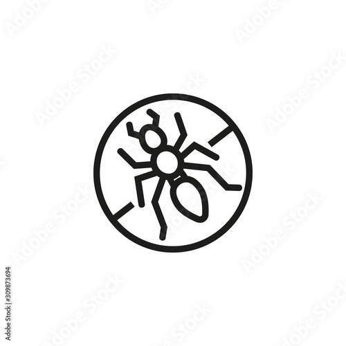 Insect sting allergy thin line icon. Intolerance to insect bites and stings. Forbidden sign with ant. Allergy concept. Vector illustration symbol element for web design and apps