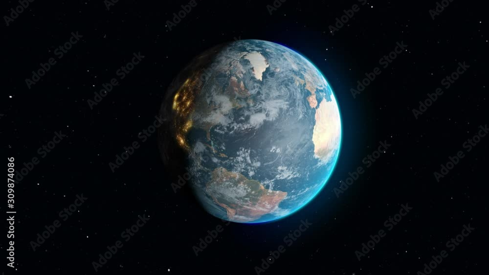 Planet Earth globe in space in rotation with zoom on USA continent being illuminated Planet Earth globe in space in rotation with zoom on USA continent being illuminated