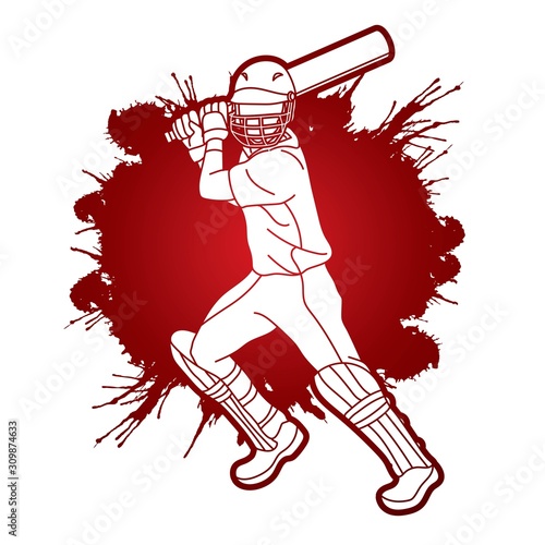 Cricket player action cartoon sport graphic vector.