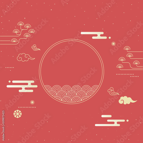 Korean traditional pattern on red background.