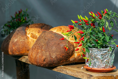 Decoration with bread house and flowers