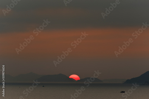 Sunset over outlying island in Hong Kong