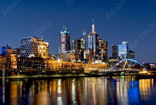 A view of Melbourne city viewed from Southbank precinct just after dusk © G3T4F1X