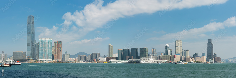 Panorama of skyline of Victoria harbor of Hong Kong city