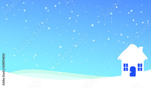 Winter Holidays background with a house, card, snowflake, greeting, illustration, white, cold, decoration