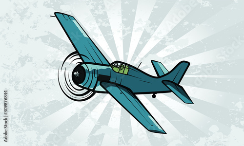 World War II Fighter Aircraft vector illustration on textured background photo