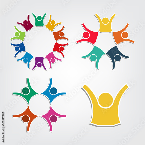 Group people logo in a circle.Persons teamwork holding