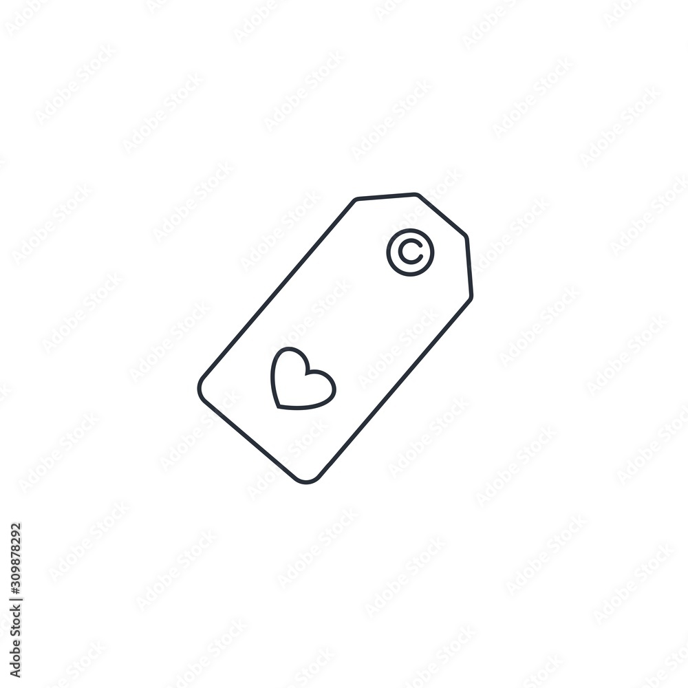 Commodity label with a heart. Vector linear icon on a white background. Commodity label with a heart. Vector linear icon on a white background.