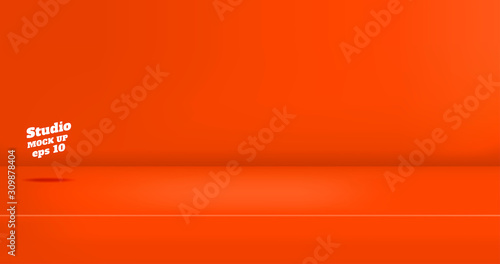 Vector,Empty vivid red orange color studio table room background ,product display with copy space for display of content design.Banner for advertise product on website.lush lava color trend