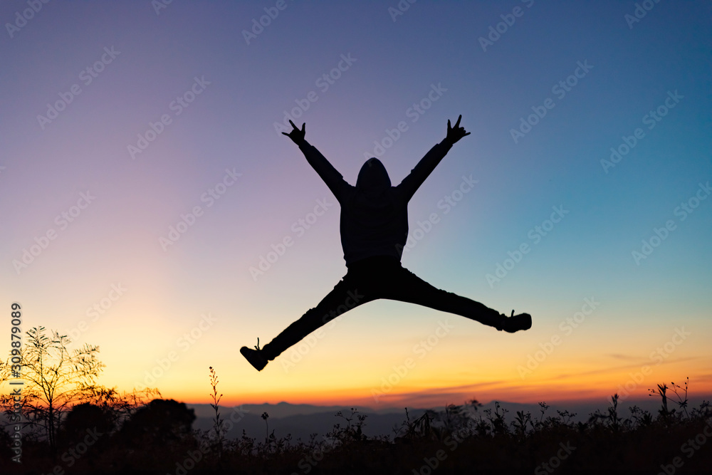 custom made wallpaper toronto digitalSilhouette of happy human jumping playing on mountain at sunset